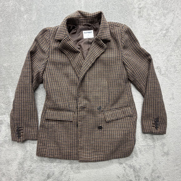 Old Navy Jackets & Blazers - Old Navy Blazer Womens‎ Medium Brown Houndstooth Lined Suit Jacket Career Office